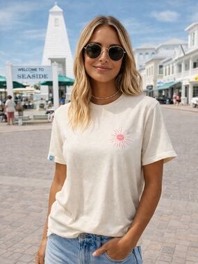 30A Protect Our Beaches Tee L Pale Yellow | Coastal Graphic Eco Friendly Summer